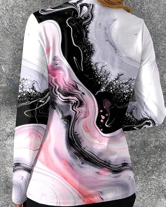 Topp Rund Halsringning Tryckt Casual Långärmad