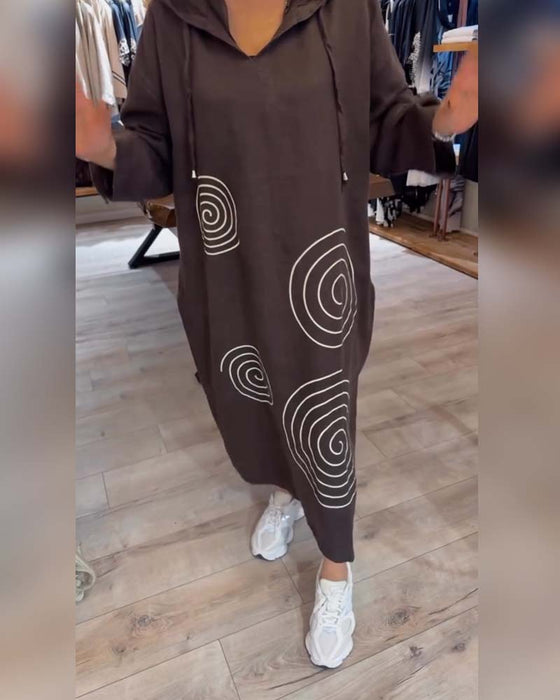 Klänning Med Huva Långärmad Lössittande