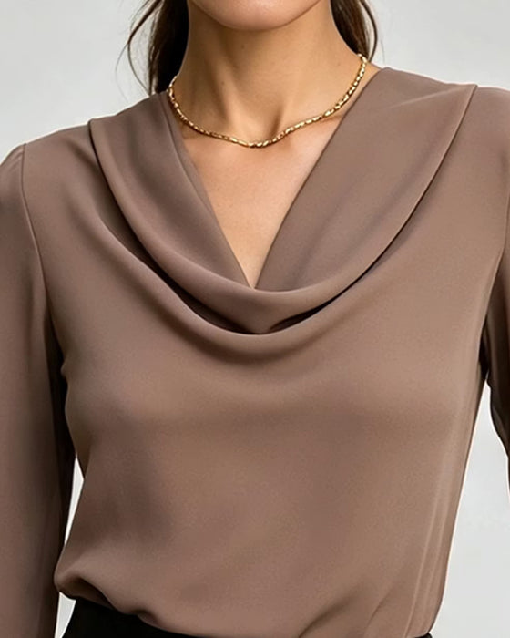 Blus Mock Hals Lång Ärm Solid