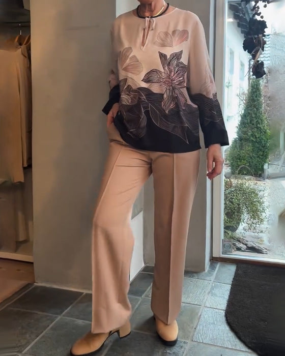 Blus Knyt Lång Ärm Placerings Tryck