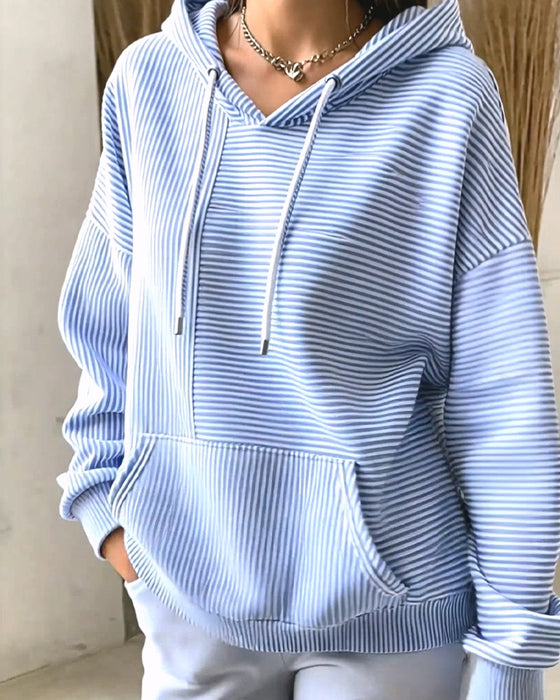 Hoodie Avslappnad Randig Med Dragsko