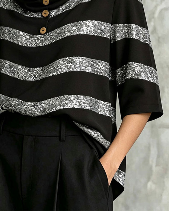 Blus Geometrisk Rand Knip Midja Dragsko