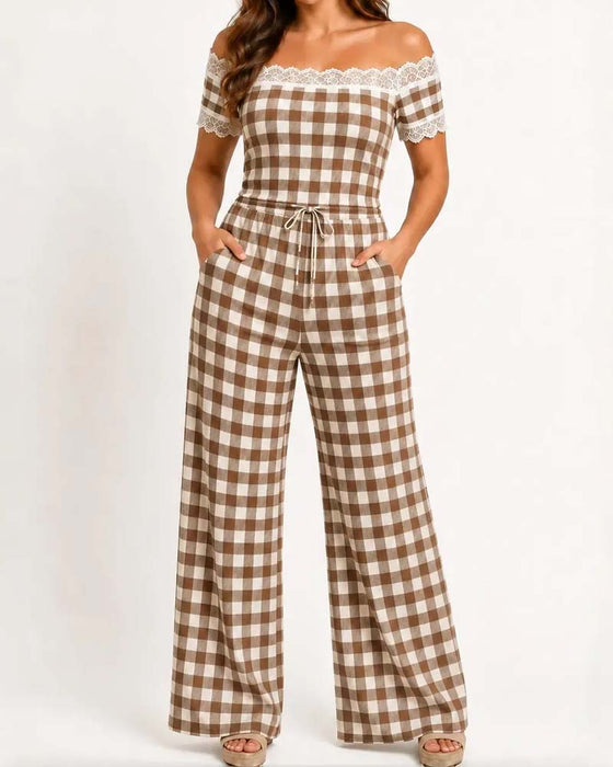 Set Off-Shoulder Spetskant Rand Bred Ben Byxor
