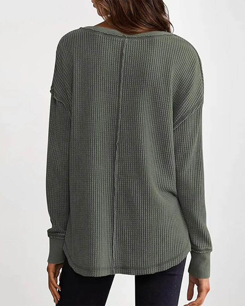 Topp Våffla Henley Lång Ärm