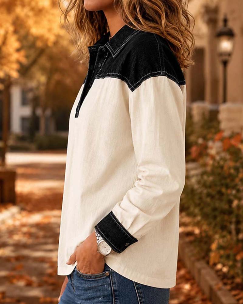 Blus Färgblock Revers