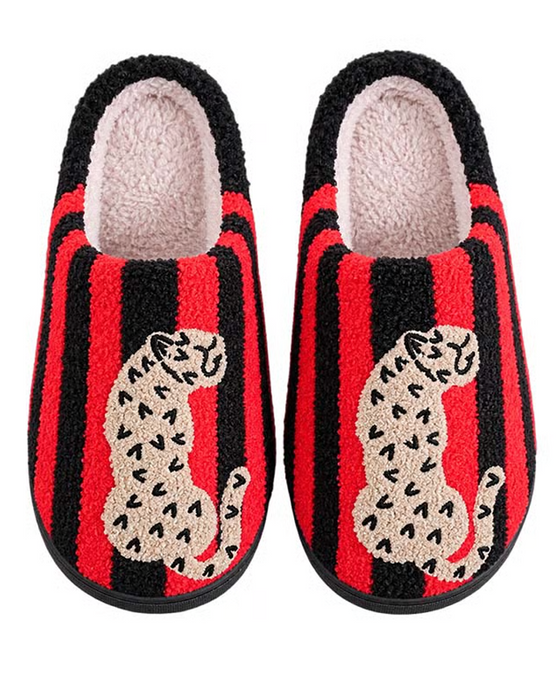Dam Retro Randig & Leopard Luddig Tofflor