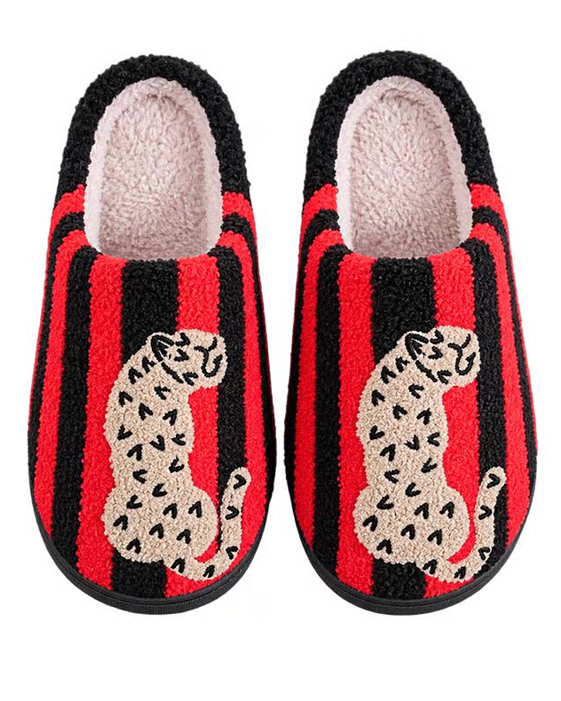Dam Retro Randig & Leopard Luddig Tofflor