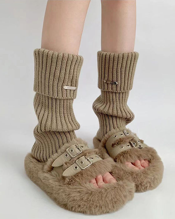 Damers Enkla Enfärgade Benvärmare Med Metallmärke, Minimalistiskt Dammode