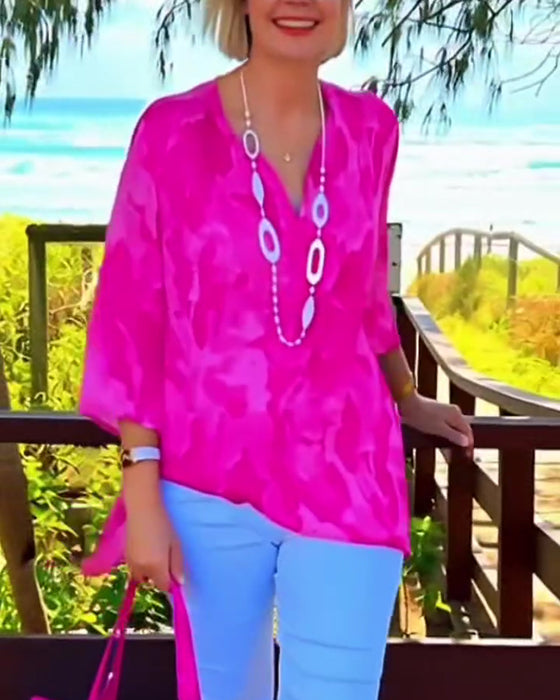 Blus V-Ringad Lätt Tryck