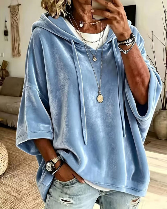 Sweatshirt 3/4-Ärm Sammet Huvtröja