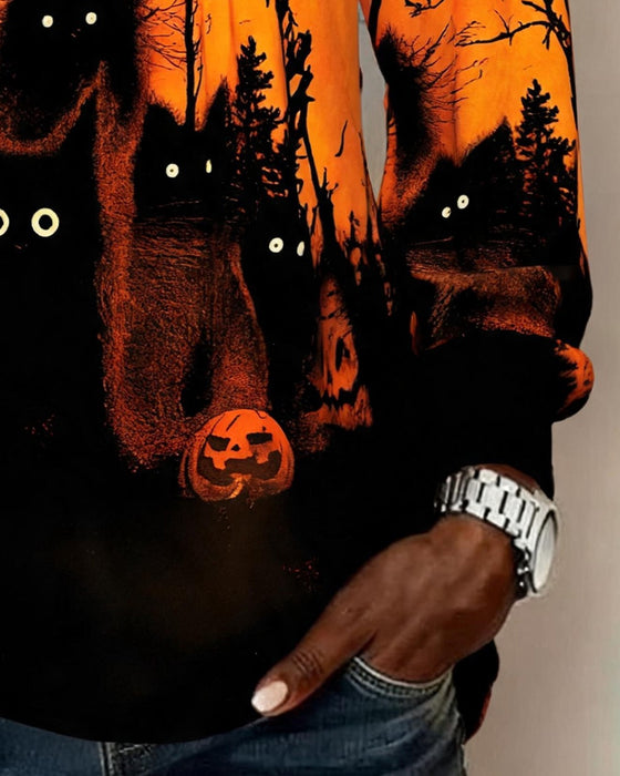 Topp V-Hals Rynkad Halloween Långärmad
