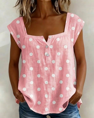 T-Shirt Fyrkantig Halsringning Prickig Kort Ärm