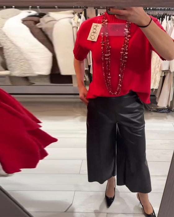 Tröja Enfärgad Hög Hals Kortärmad