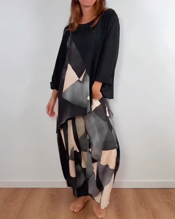 Tvådelat Set Casual Geometriskt Tryck Vidbensbyxor