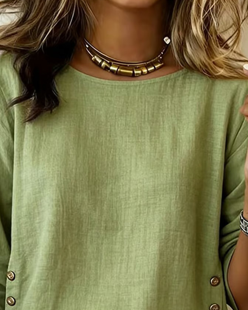 Topp Avslappad Runde Halsringning Knappdesign