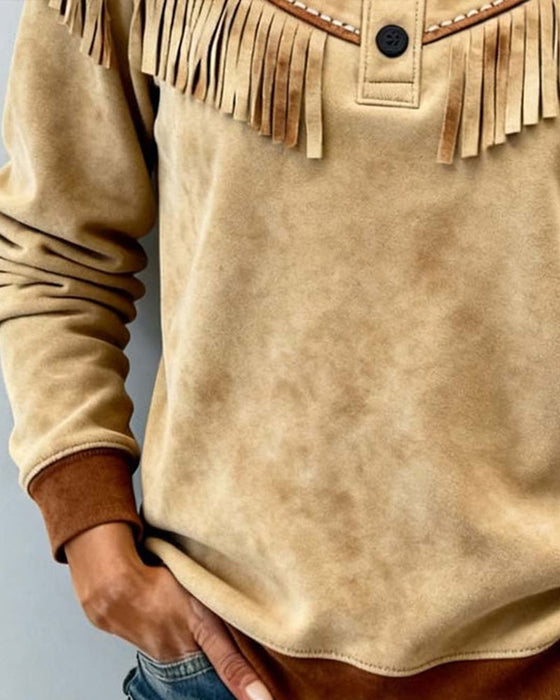 Topp Stilig Fringe Casual Lång Ärm