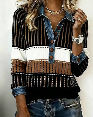 En Mångsidig Färgblockad Sweatshirt Med Knappkrage