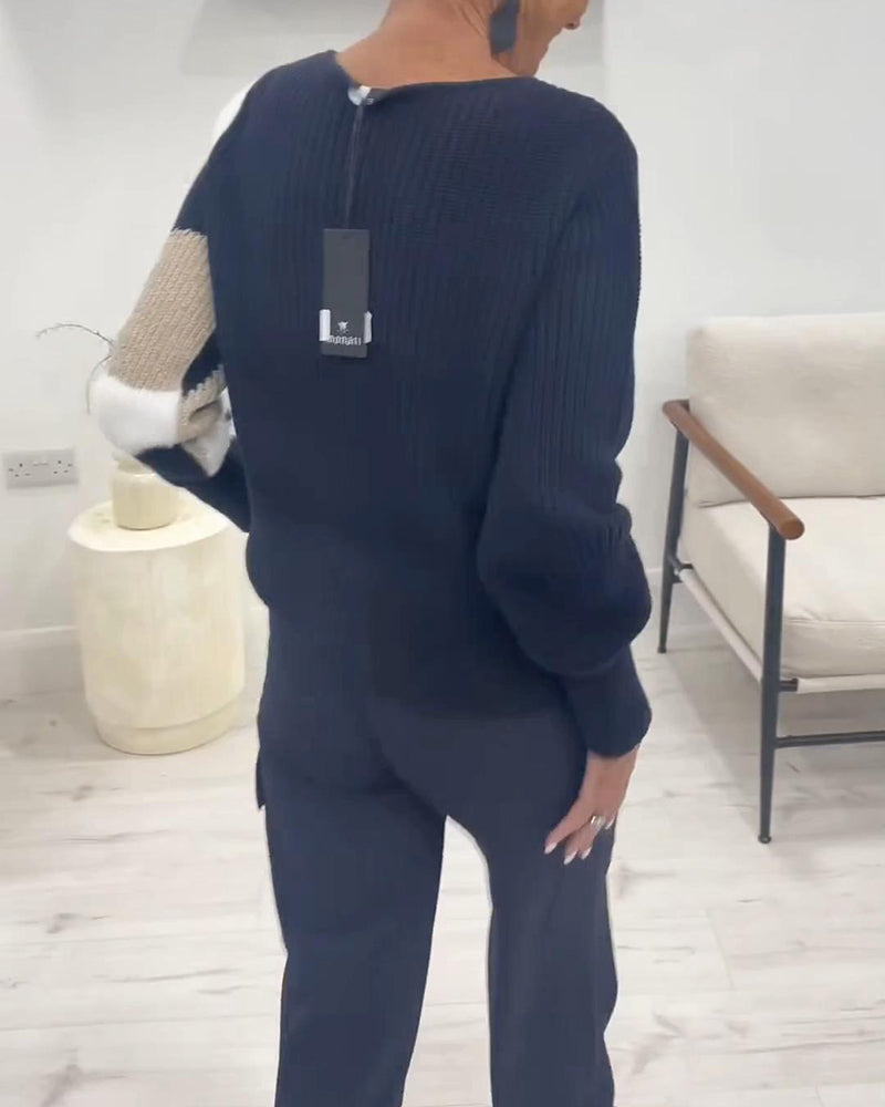 Pullover Med Crewneck Och Färgblock