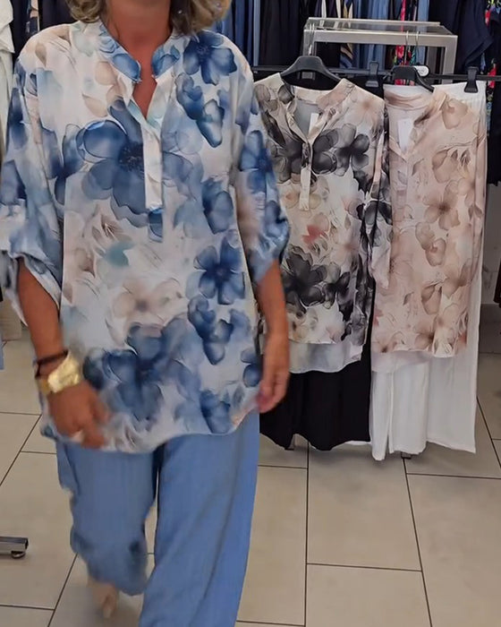 Blus Akvarell Blommig Casual