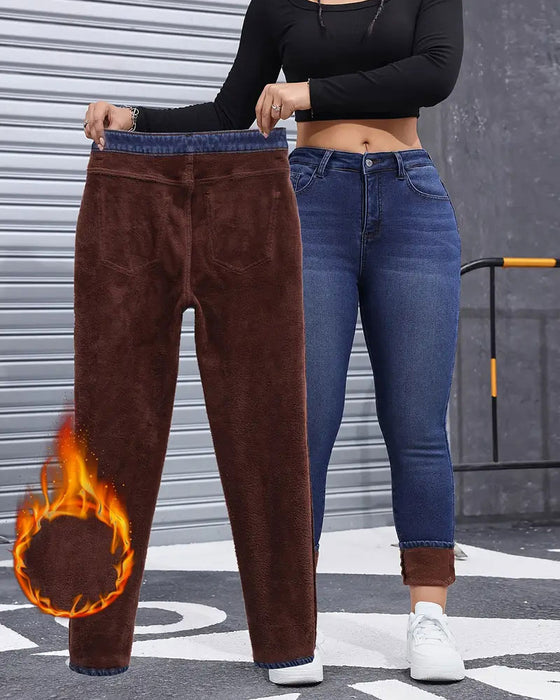 Jeans Dam Fleecefodrad Enfärgad Ficka
