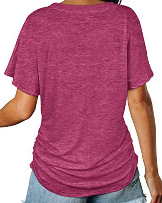 T-Shirt Veckad Enfärgad V-Ringning