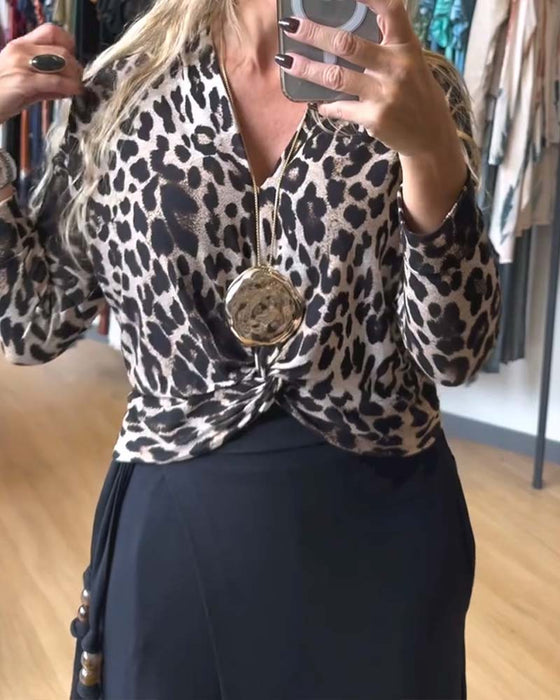 Topp V-Hals Långärmad Leopard Knut