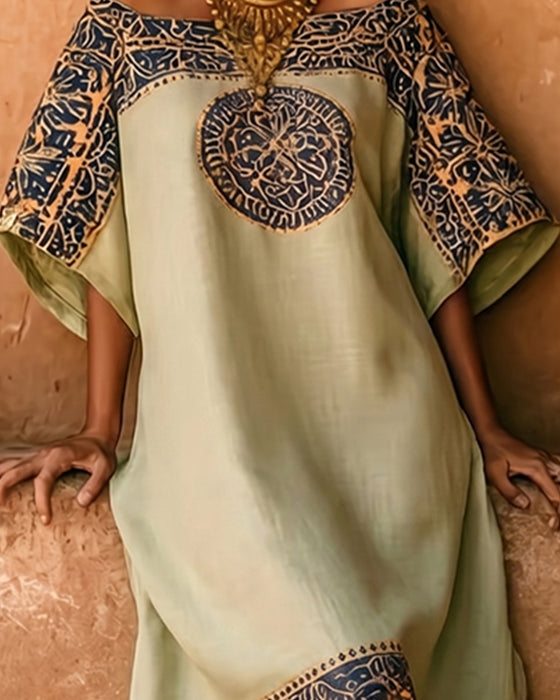 Klänning Etnisk Tryck Off-Shoulder Lång