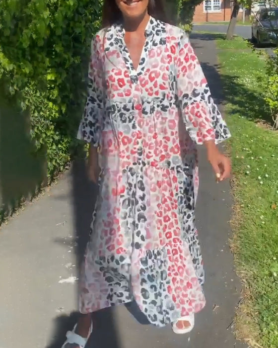 V-ringad ledig klänning med volang