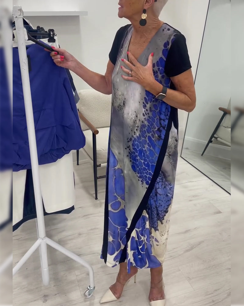 Klänning Bläck Tvätta Tryck Lång