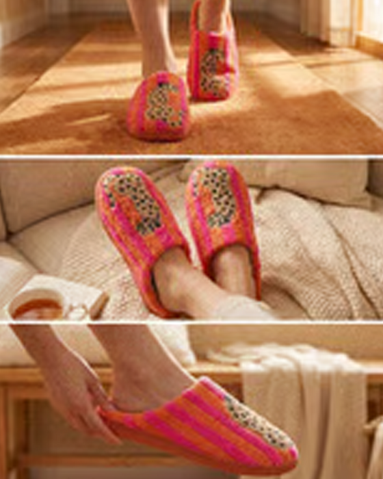 Dam Retro Randig & Leopard Luddig Tofflor
