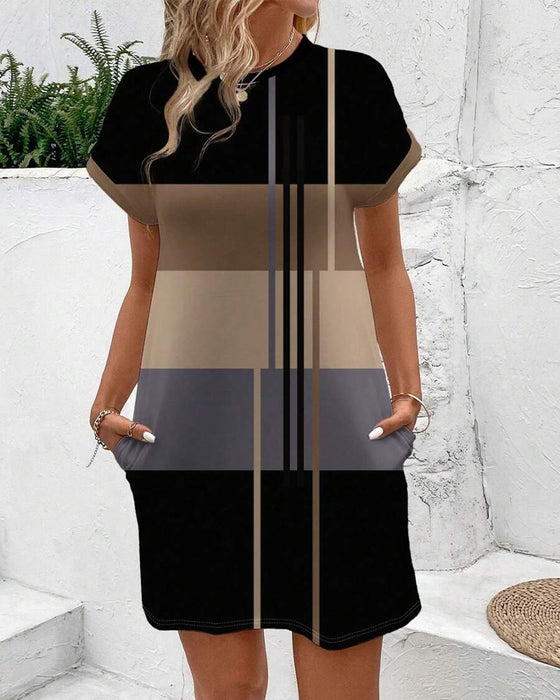 Klänning Rund Hals Mode Casual Tryckt