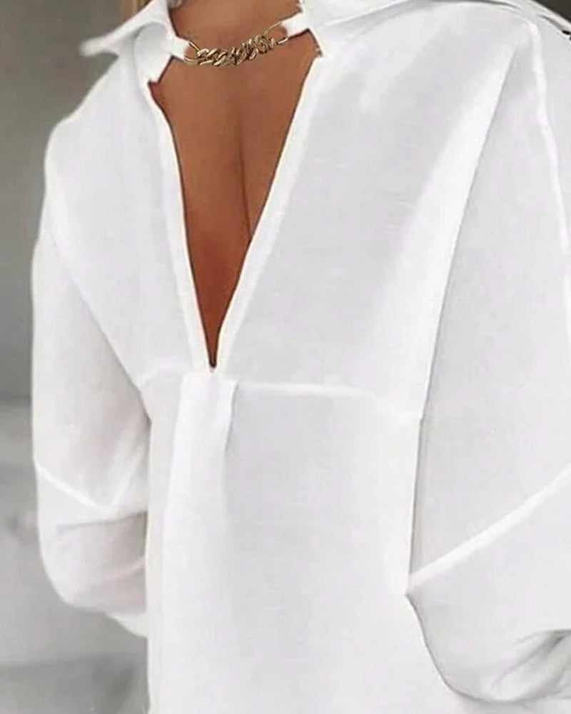 Klänning 100% Bomull Hålslits V-Ryg Mode