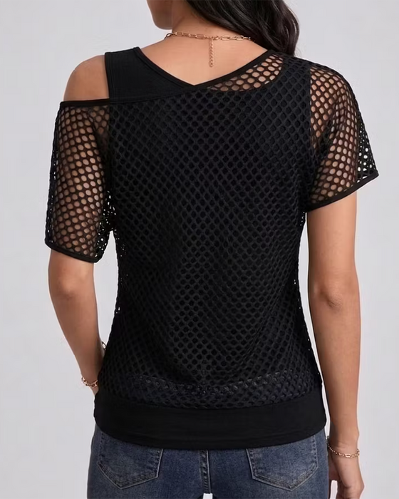 Set Mesh Off-Shoulder Åtsittande Tank