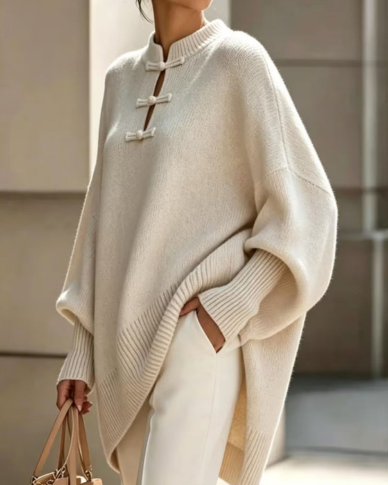 Pullover Mandarin Knut Knapp Loose Fit Cape