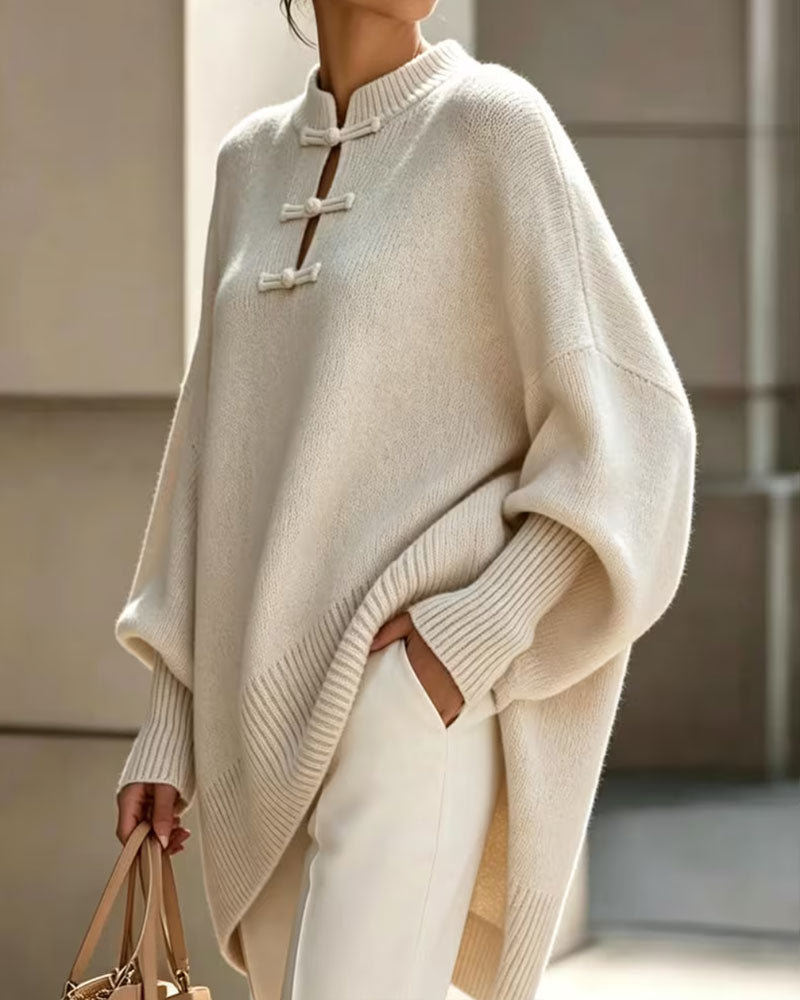 Pullover Mandarin Knut Knapp Loose Fit Cape