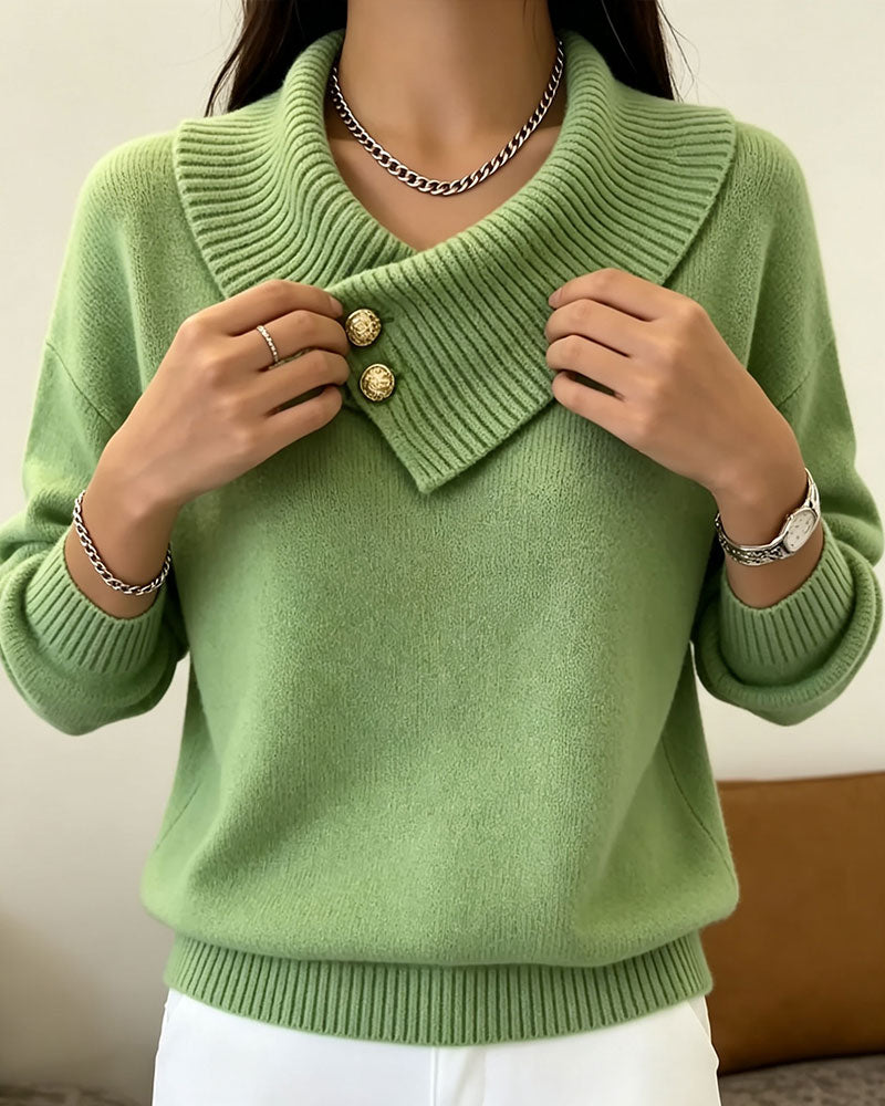Pullover Diagonal Slag Knapp Solid