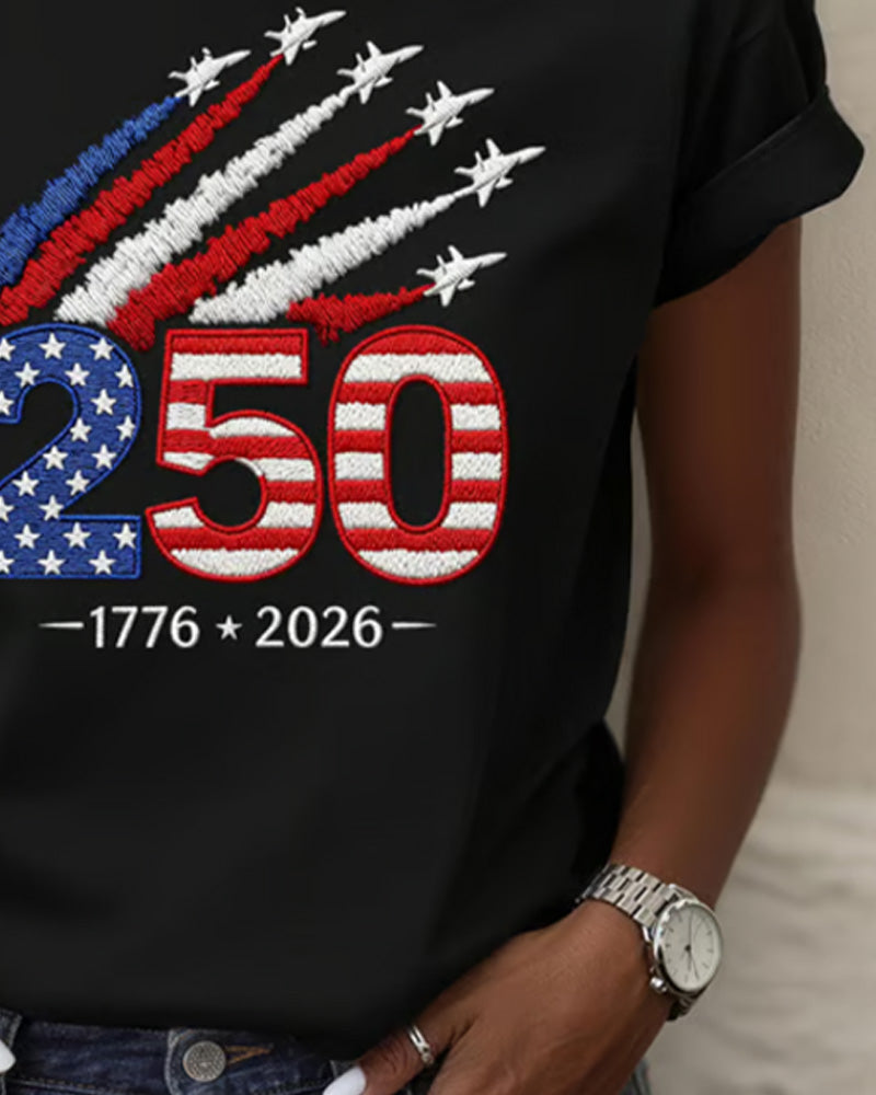 T-Shirt Flagga Plan Tryck Kort Ärm
