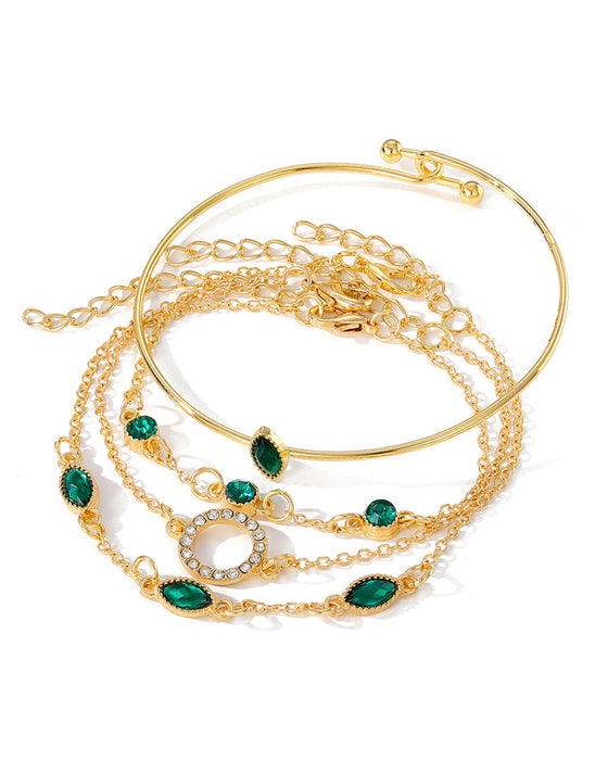 Cirkel, romb och rhinestone armbandsset med fyra delar