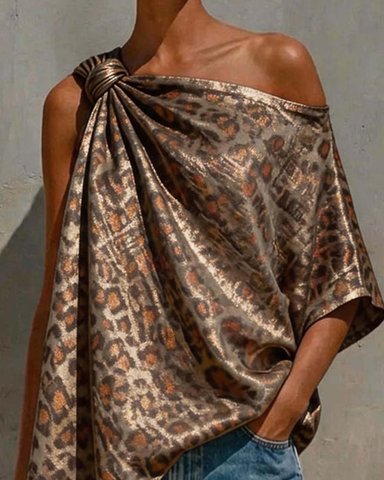 Blus Guld Folie Leopard Enaxlad Twist