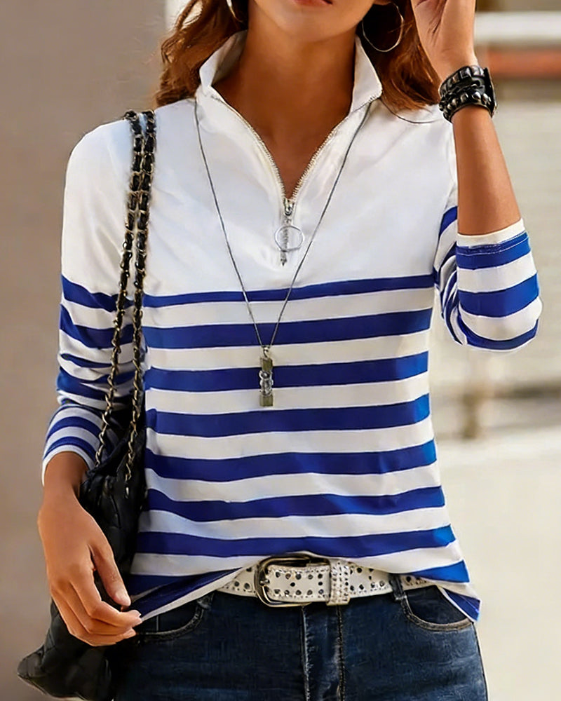 Toppar Halvzipp Stående Krage Randig