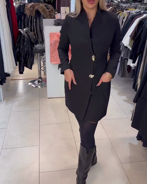 Klänning Ståkrage Metallknapp Dräkt