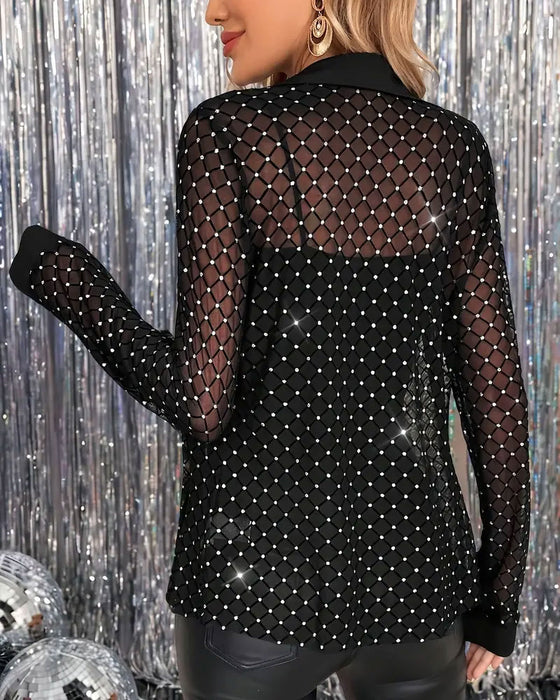 Skimrande Skjorta Med Krage Och Lång Ärm