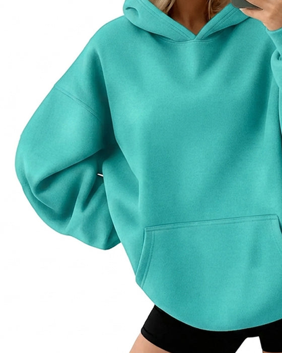 Hoodie Huvförsedd Ficka Solid Lös