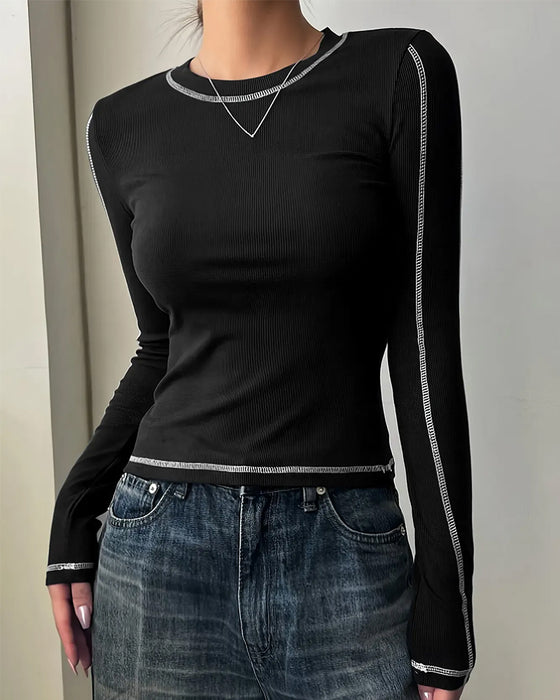 Topp Stilig Rundhals Slim Fit Lång Ärm