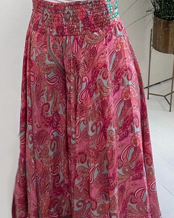 🌸 Mönstrad Avslappnad Halvlång Kjol