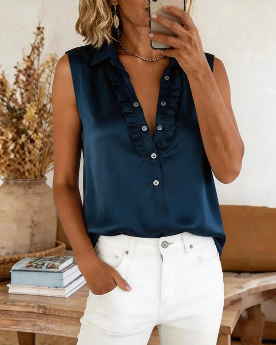 Tank Top Slag Knapp Fram Solid