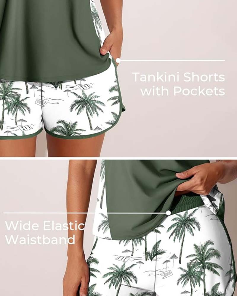 Tankini Färgblock Boyleg Tryckt