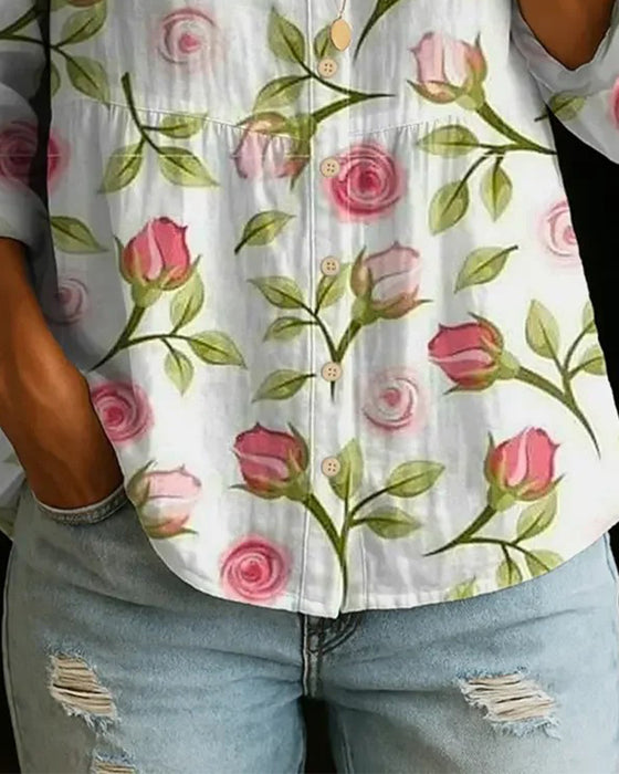 Blus Blommigt Tryck Lös