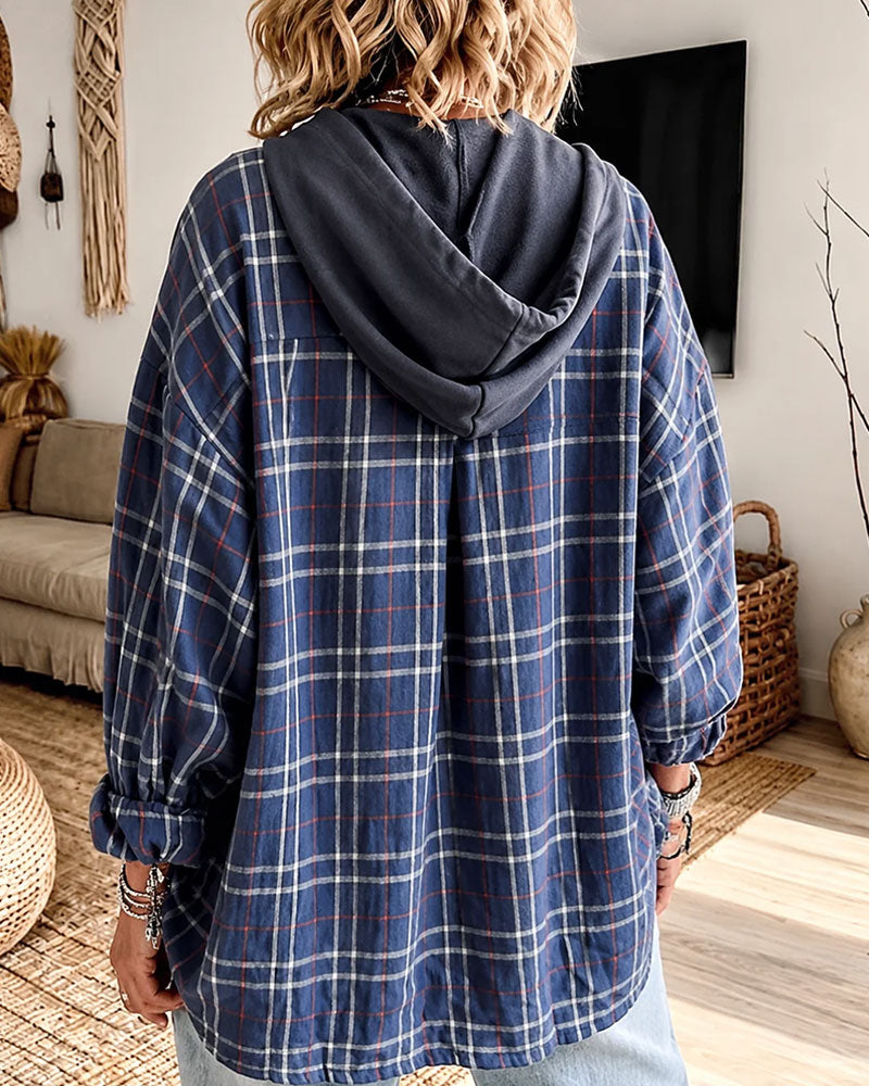 Hoodie Plaid Mock Skiktad