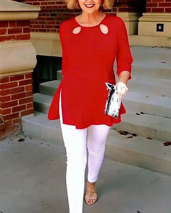 Topp Trekvart Ärm Utskärning Figurnära